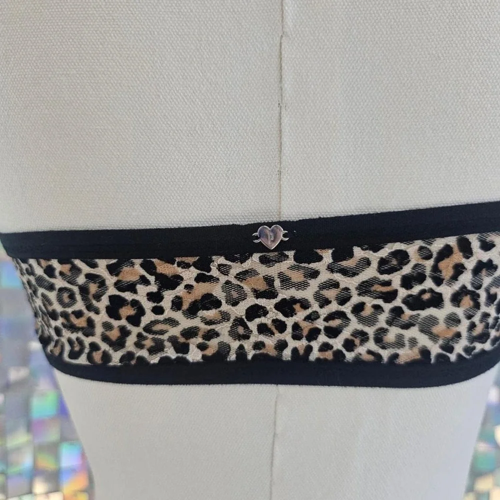 Victoria's Secret PINK Bandeau Bra Womens S Tan Leopard Excellent Strapless Mesh